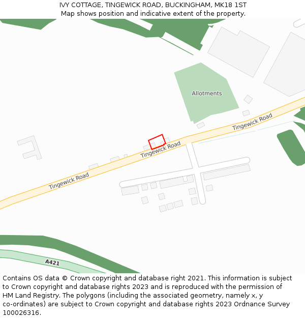IVY COTTAGE, TINGEWICK ROAD, BUCKINGHAM, MK18 1ST: Location map and indicative extent of plot