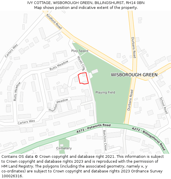 IVY COTTAGE, WISBOROUGH GREEN, BILLINGSHURST, RH14 0BN: Location map and indicative extent of plot