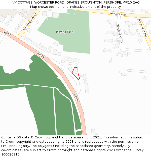 IVY COTTAGE, WORCESTER ROAD, DRAKES BROUGHTON, PERSHORE, WR10 2AQ: Location map and indicative extent of plot