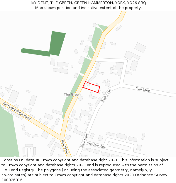 IVY DENE, THE GREEN, GREEN HAMMERTON, YORK, YO26 8BQ: Location map and indicative extent of plot