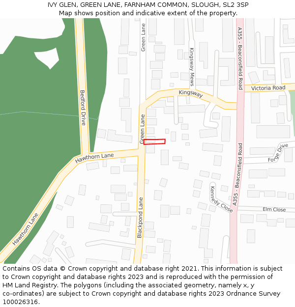 IVY GLEN, GREEN LANE, FARNHAM COMMON, SLOUGH, SL2 3SP: Location map and indicative extent of plot