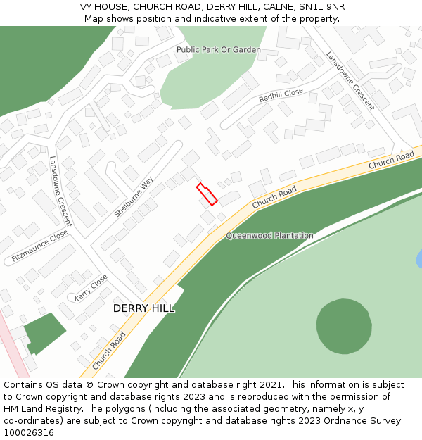IVY HOUSE, CHURCH ROAD, DERRY HILL, CALNE, SN11 9NR: Location map and indicative extent of plot