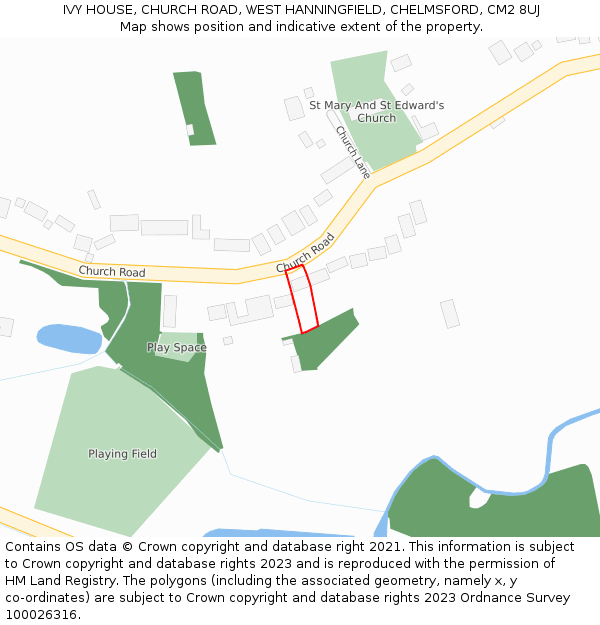 IVY HOUSE, CHURCH ROAD, WEST HANNINGFIELD, CHELMSFORD, CM2 8UJ: Location map and indicative extent of plot