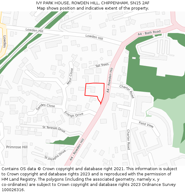 IVY PARK HOUSE, ROWDEN HILL, CHIPPENHAM, SN15 2AF: Location map and indicative extent of plot