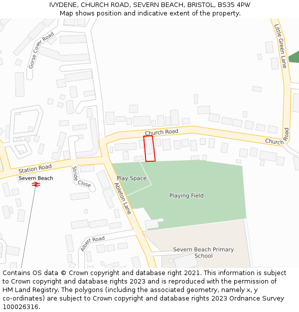 IVYDENE, CHURCH ROAD, SEVERN BEACH, BRISTOL, BS35 4PW: Location map and indicative extent of plot