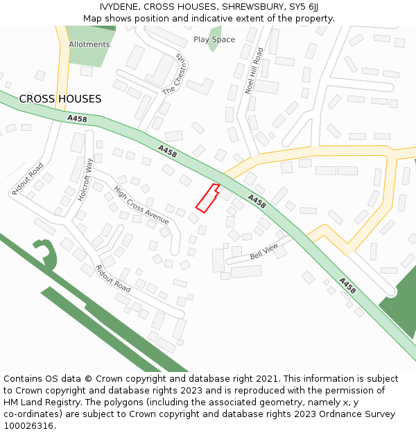 IVYDENE, CROSS HOUSES, SHREWSBURY, SY5 6JJ: Location map and indicative extent of plot