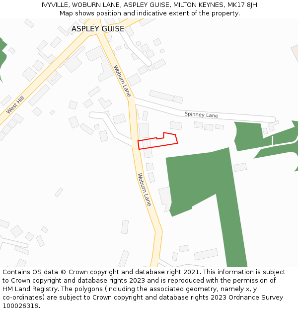 IVYVILLE, WOBURN LANE, ASPLEY GUISE, MILTON KEYNES, MK17 8JH: Location map and indicative extent of plot