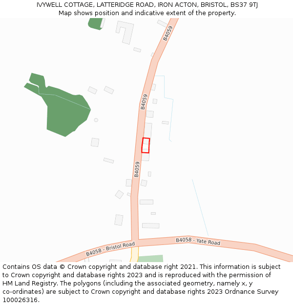 IVYWELL COTTAGE, LATTERIDGE ROAD, IRON ACTON, BRISTOL, BS37 9TJ: Location map and indicative extent of plot