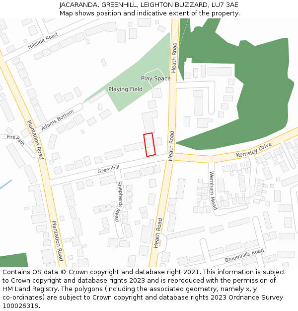 JACARANDA, GREENHILL, LEIGHTON BUZZARD, LU7 3AE: Location map and indicative extent of plot