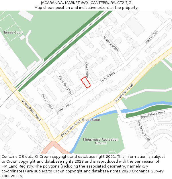JACARANDA, MARKET WAY, CANTERBURY, CT2 7JG: Location map and indicative extent of plot