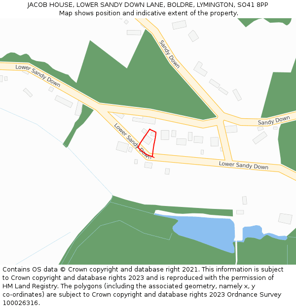 JACOB HOUSE, LOWER SANDY DOWN LANE, BOLDRE, LYMINGTON, SO41 8PP: Location map and indicative extent of plot