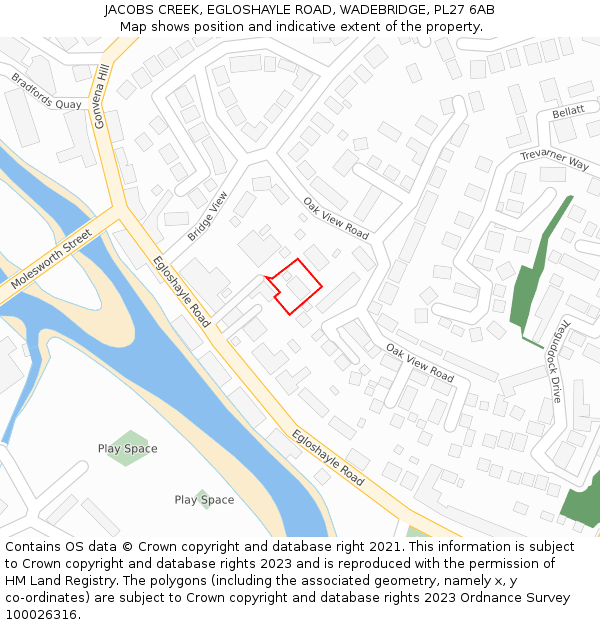 JACOBS CREEK, EGLOSHAYLE ROAD, WADEBRIDGE, PL27 6AB: Location map and indicative extent of plot