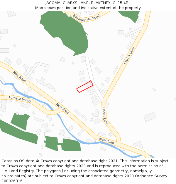 JACOMA, CLARKS LANE, BLAKENEY, GL15 4BL: Location map and indicative extent of plot