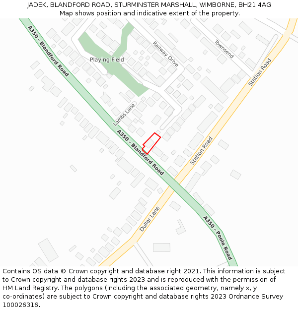 JADEK, BLANDFORD ROAD, STURMINSTER MARSHALL, WIMBORNE, BH21 4AG: Location map and indicative extent of plot