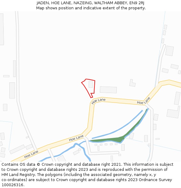 JADEN, HOE LANE, NAZEING, WALTHAM ABBEY, EN9 2RJ: Location map and indicative extent of plot