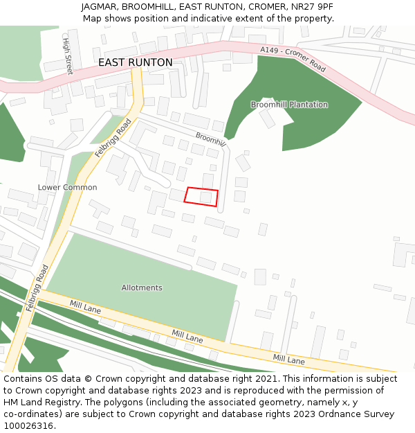 JAGMAR, BROOMHILL, EAST RUNTON, CROMER, NR27 9PF: Location map and indicative extent of plot