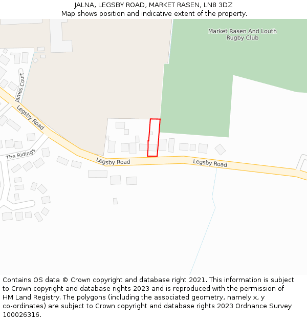 JALNA, LEGSBY ROAD, MARKET RASEN, LN8 3DZ: Location map and indicative extent of plot