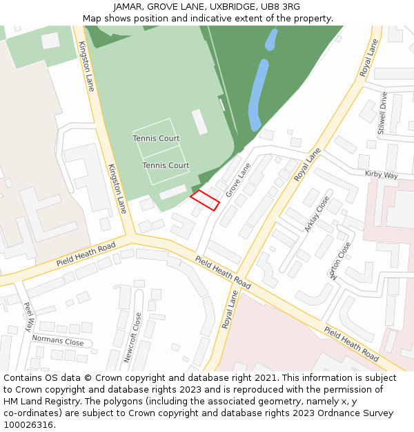 JAMAR, GROVE LANE, UXBRIDGE, UB8 3RG: Location map and indicative extent of plot