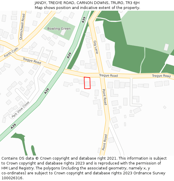 JANDY, TREGYE ROAD, CARNON DOWNS, TRURO, TR3 6JH: Location map and indicative extent of plot