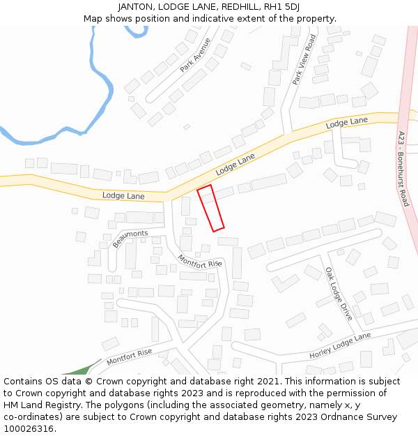 JANTON, LODGE LANE, REDHILL, RH1 5DJ: Location map and indicative extent of plot