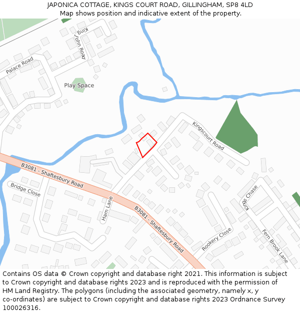JAPONICA COTTAGE, KINGS COURT ROAD, GILLINGHAM, SP8 4LD: Location map and indicative extent of plot