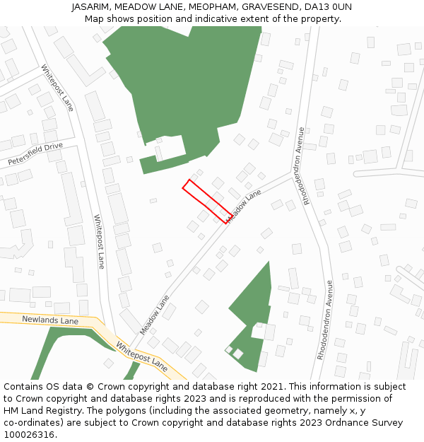 JASARIM, MEADOW LANE, MEOPHAM, GRAVESEND, DA13 0UN: Location map and indicative extent of plot