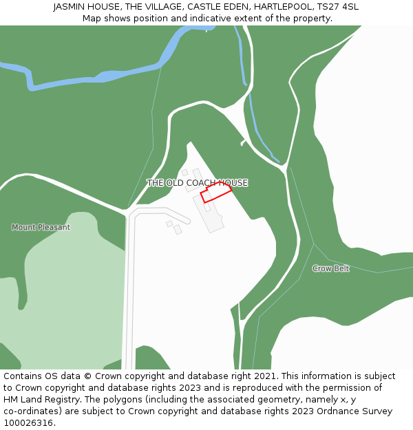 JASMIN HOUSE, THE VILLAGE, CASTLE EDEN, HARTLEPOOL, TS27 4SL: Location map and indicative extent of plot