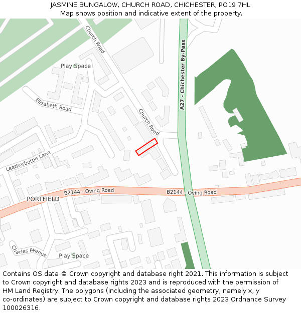 JASMINE BUNGALOW, CHURCH ROAD, CHICHESTER, PO19 7HL: Location map and indicative extent of plot