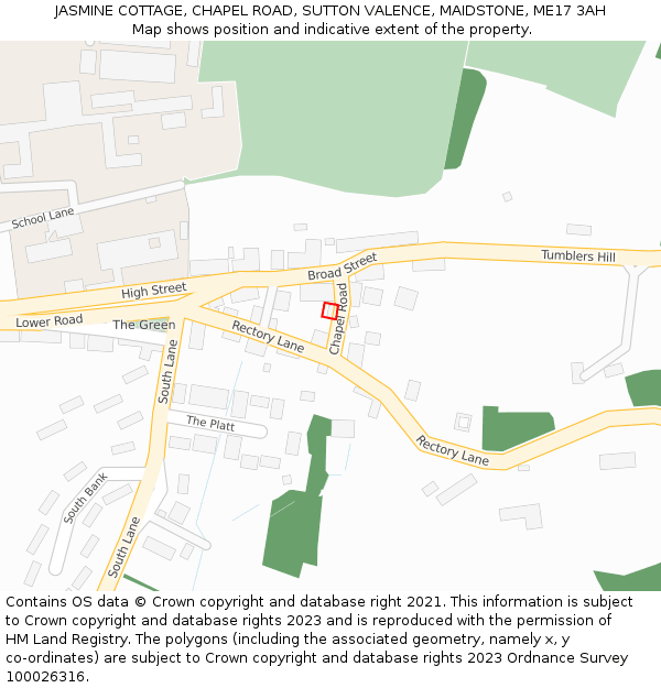 JASMINE COTTAGE, CHAPEL ROAD, SUTTON VALENCE, MAIDSTONE, ME17 3AH: Location map and indicative extent of plot