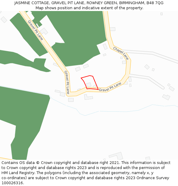 JASMINE COTTAGE, GRAVEL PIT LANE, ROWNEY GREEN, BIRMINGHAM, B48 7QG: Location map and indicative extent of plot