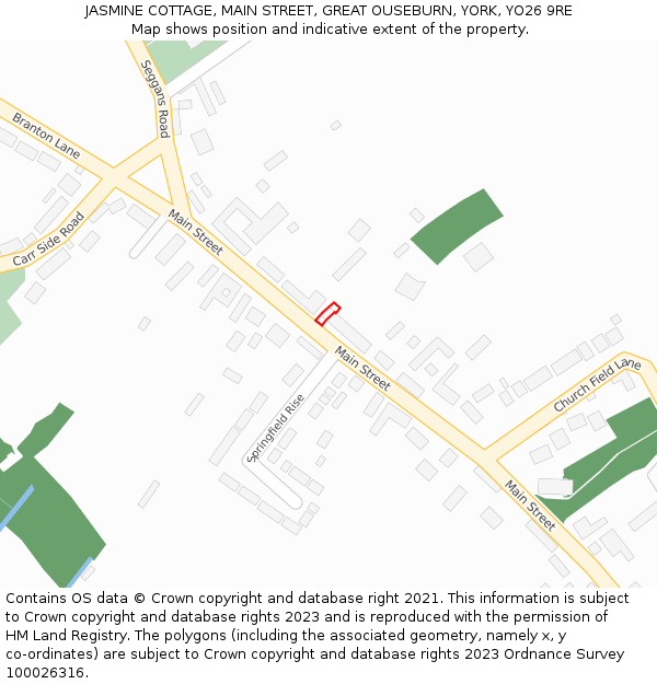 JASMINE COTTAGE, MAIN STREET, GREAT OUSEBURN, YORK, YO26 9RE: Location map and indicative extent of plot