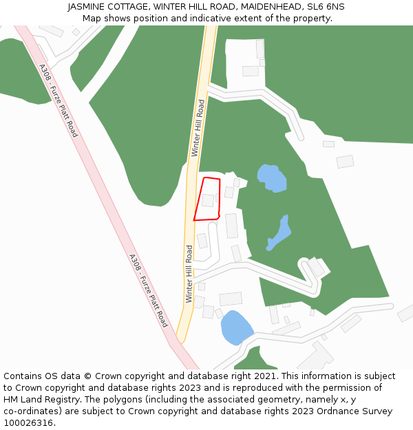 JASMINE COTTAGE, WINTER HILL ROAD, MAIDENHEAD, SL6 6NS: Location map and indicative extent of plot
