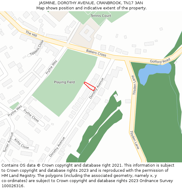 JASMINE, DOROTHY AVENUE, CRANBROOK, TN17 3AN: Location map and indicative extent of plot