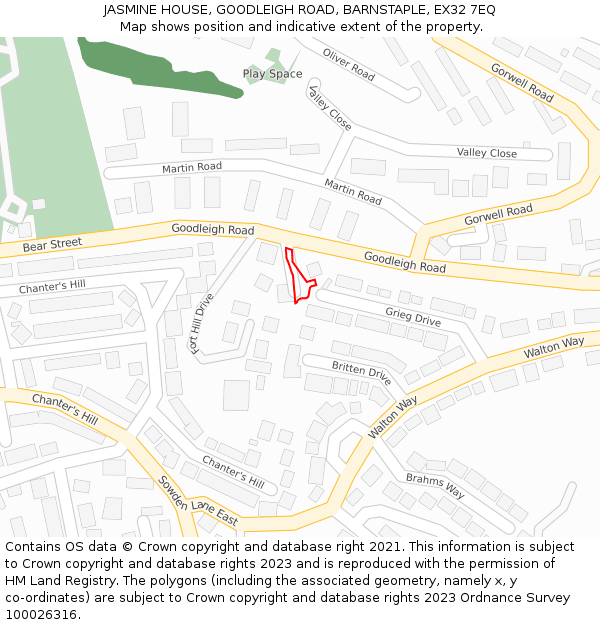 JASMINE HOUSE, GOODLEIGH ROAD, BARNSTAPLE, EX32 7EQ: Location map and indicative extent of plot