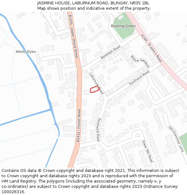 JASMINE HOUSE, LABURNUM ROAD, BUNGAY, NR35 1BL: Location map and indicative extent of plot