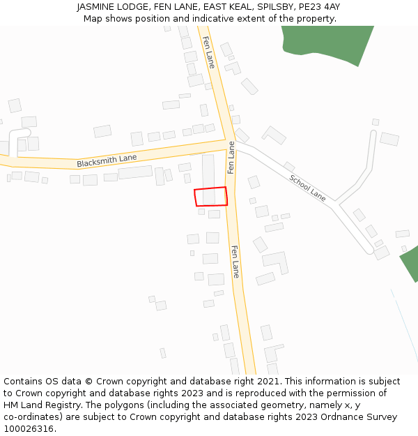 JASMINE LODGE, FEN LANE, EAST KEAL, SPILSBY, PE23 4AY: Location map and indicative extent of plot