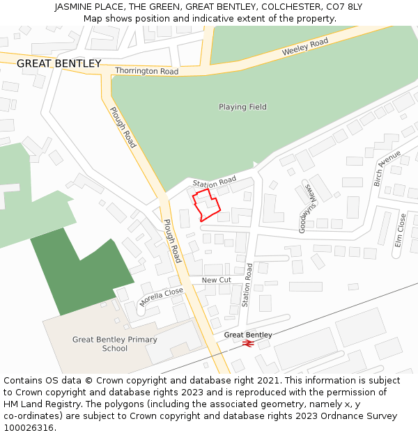 JASMINE PLACE, THE GREEN, GREAT BENTLEY, COLCHESTER, CO7 8LY: Location map and indicative extent of plot