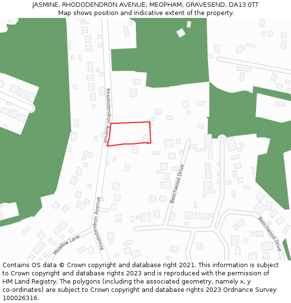 JASMINE, RHODODENDRON AVENUE, MEOPHAM, GRAVESEND, DA13 0TT: Location map and indicative extent of plot