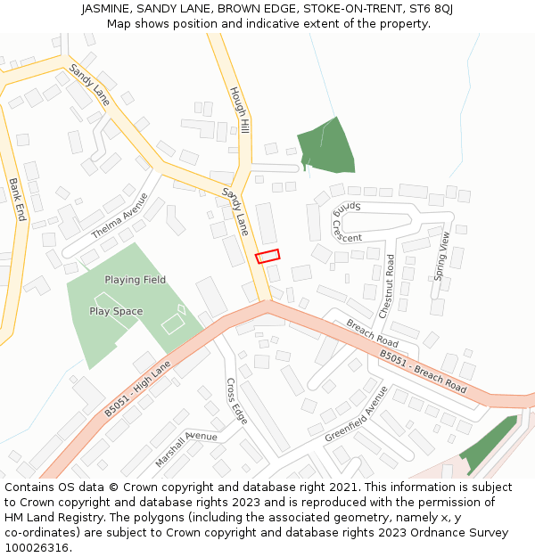 JASMINE, SANDY LANE, BROWN EDGE, STOKE-ON-TRENT, ST6 8QJ: Location map and indicative extent of plot