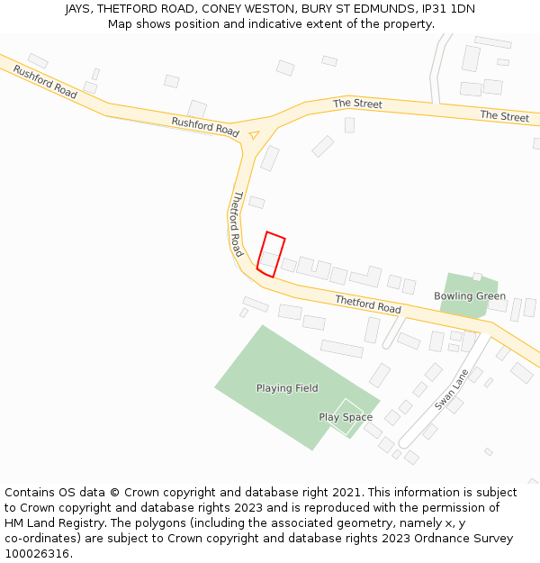 JAYS, THETFORD ROAD, CONEY WESTON, BURY ST EDMUNDS, IP31 1DN: Location map and indicative extent of plot