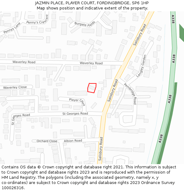 JAZMIN PLACE, PLAYER COURT, FORDINGBRIDGE, SP6 1HP: Location map and indicative extent of plot