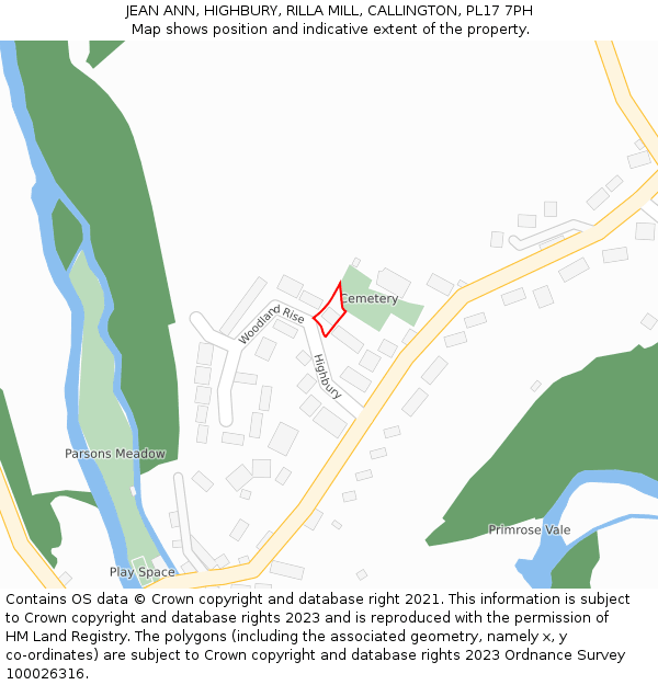 JEAN ANN, HIGHBURY, RILLA MILL, CALLINGTON, PL17 7PH: Location map and indicative extent of plot