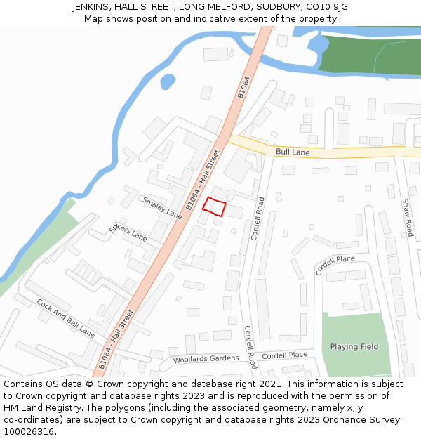 JENKINS, HALL STREET, LONG MELFORD, SUDBURY, CO10 9JG: Location map and indicative extent of plot