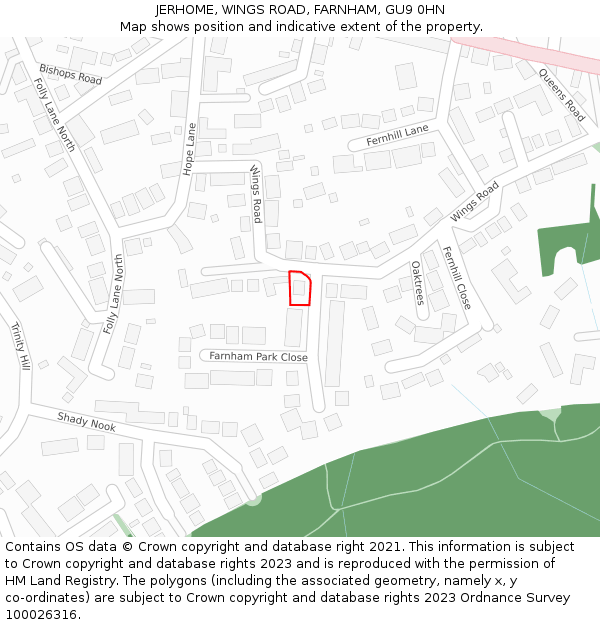 JERHOME, WINGS ROAD, FARNHAM, GU9 0HN: Location map and indicative extent of plot