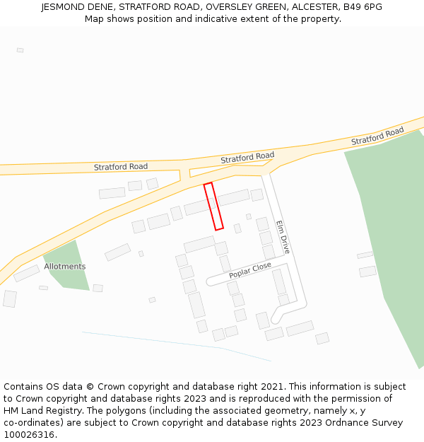 JESMOND DENE, STRATFORD ROAD, OVERSLEY GREEN, ALCESTER, B49 6PG: Location map and indicative extent of plot