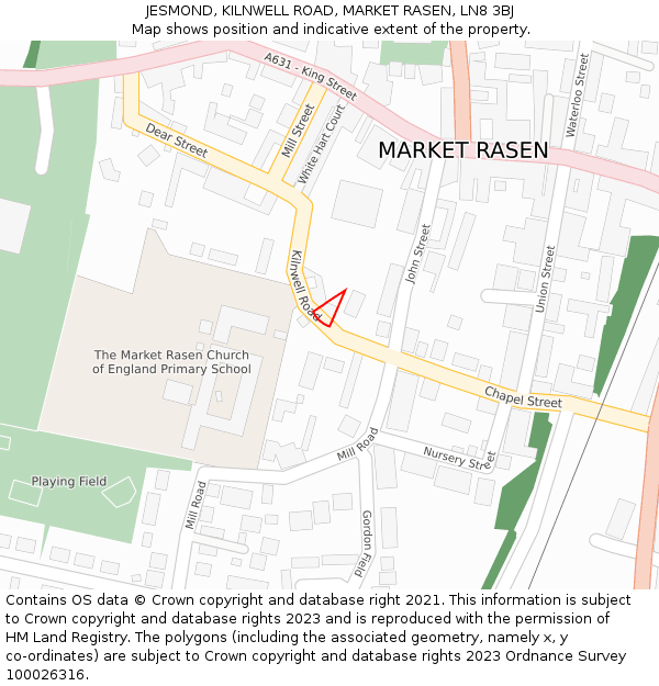 JESMOND, KILNWELL ROAD, MARKET RASEN, LN8 3BJ: Location map and indicative extent of plot
