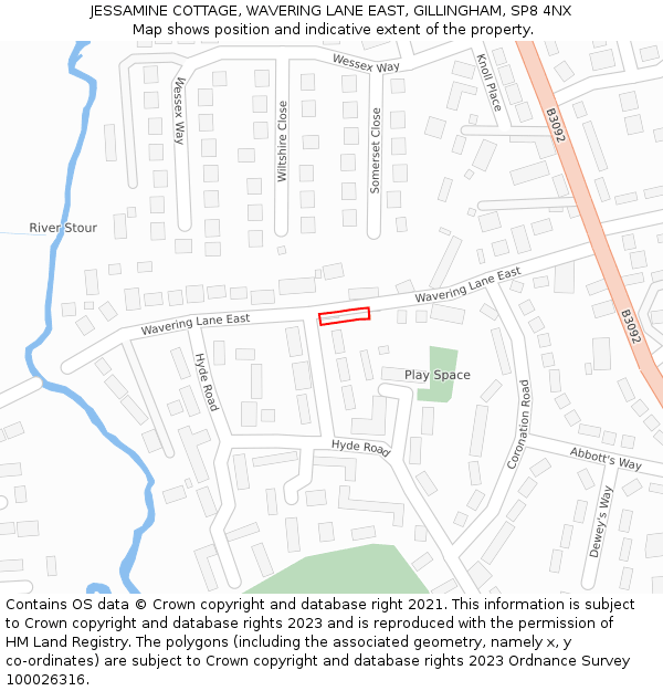 JESSAMINE COTTAGE, WAVERING LANE EAST, GILLINGHAM, SP8 4NX: Location map and indicative extent of plot