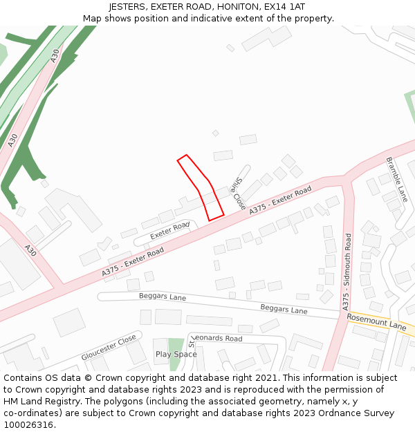 JESTERS, EXETER ROAD, HONITON, EX14 1AT: Location map and indicative extent of plot