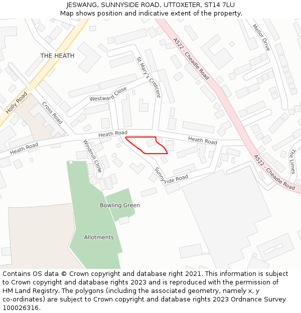 JESWANG, SUNNYSIDE ROAD, UTTOXETER, ST14 7LU: Location map and indicative extent of plot