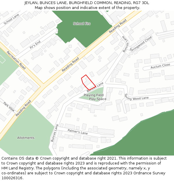 JEYLAN, BUNCES LANE, BURGHFIELD COMMON, READING, RG7 3DL: Location map and indicative extent of plot